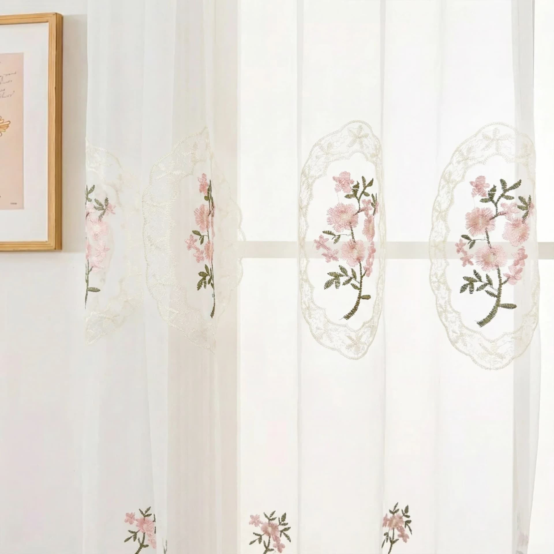 Floral Embroidery Sheer Curtain Panel
