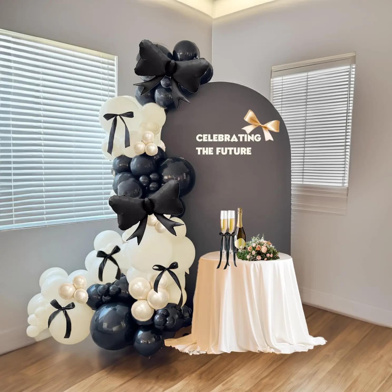 122pcs Black Bow Birthday Party Decorations With Pearl White Balloons for Girl Coquette Birthday Wedding Bridal Party Decoration