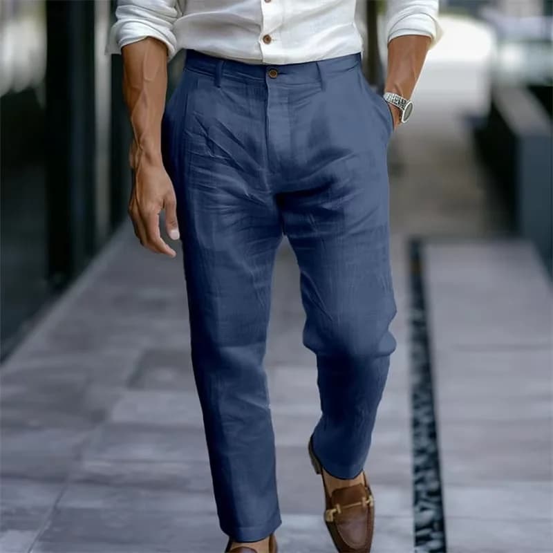 Men's Khaki Linen Blend High Waist Tapered Ankle Pants