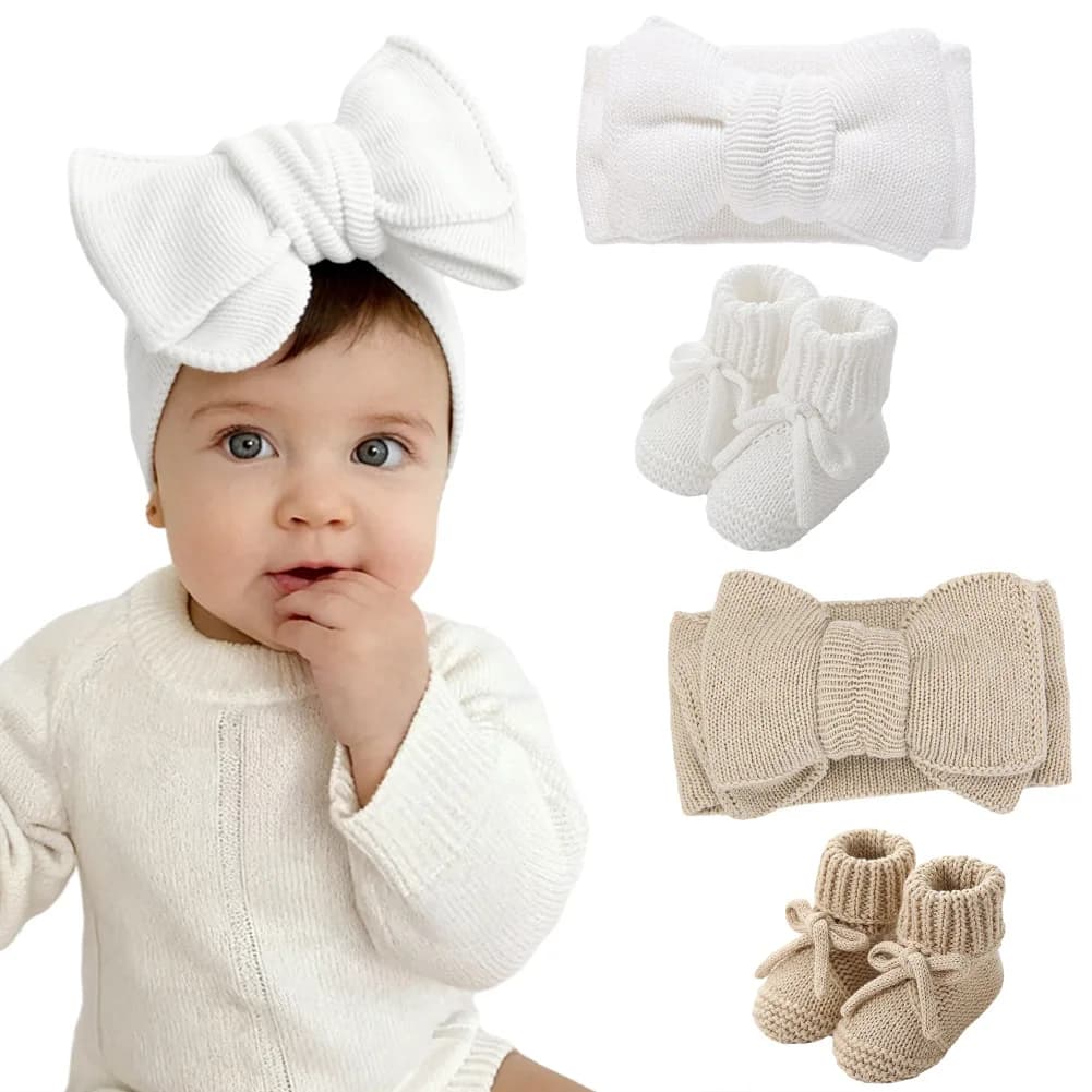 Baby Knitted Headband and Anti-Slip Crawling Socks Set