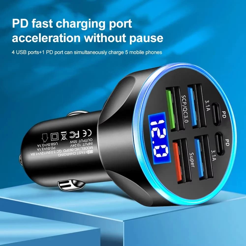 250W PD Car Charger with Digital Display