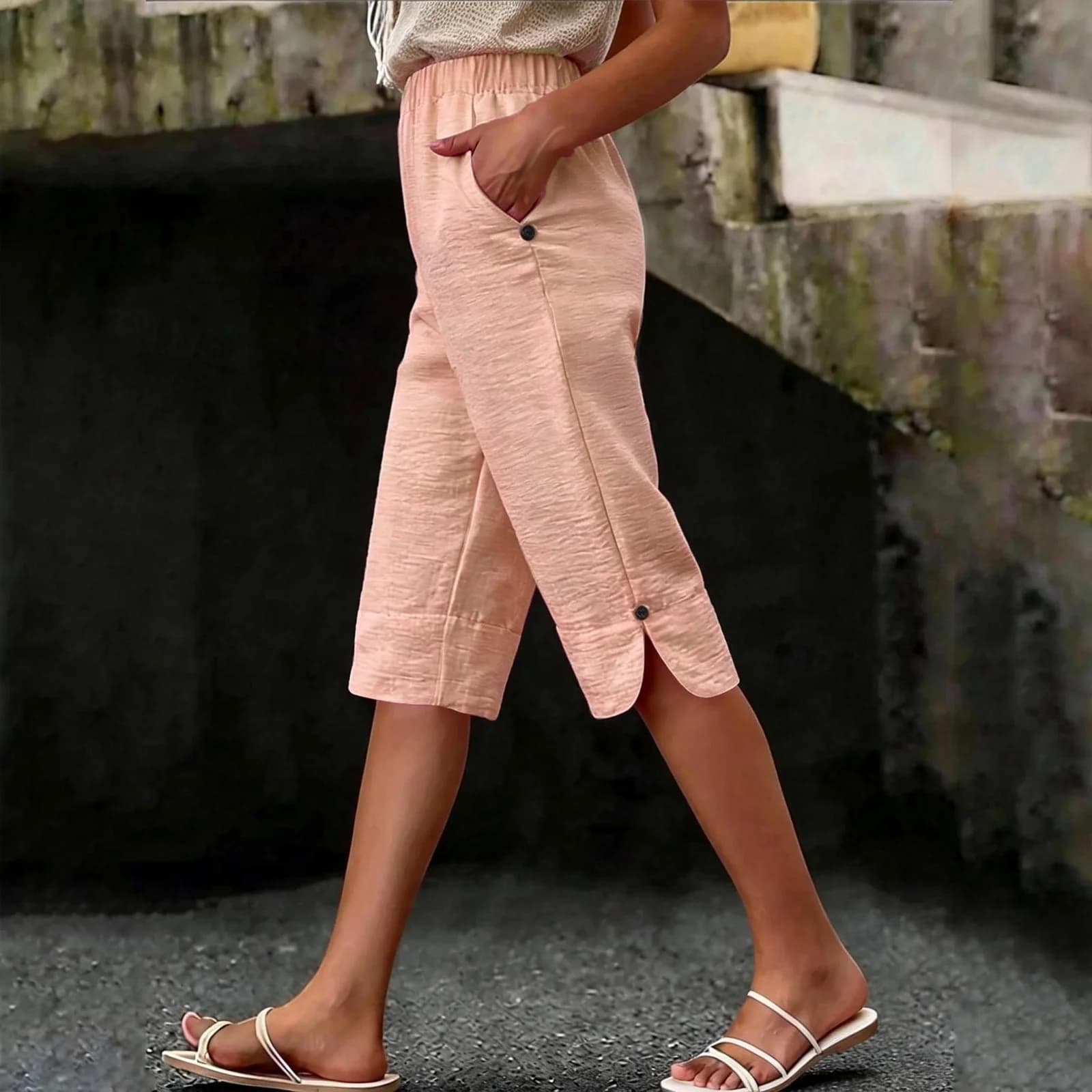 Women's High Waist Capri Pants with Pockets