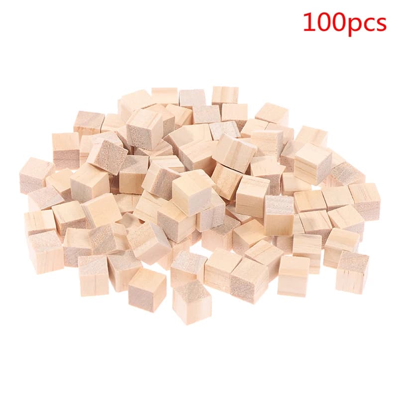 Unfinished Wood Cube Blocks 100-Piece Set