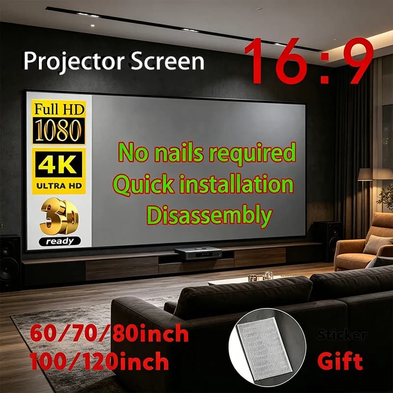Portable Projection Screen Curtain 60-120 Inch