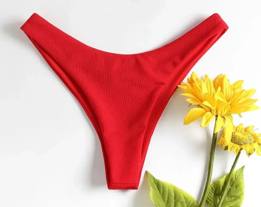 Women's Low-Waisted Red Thong Bikini Bottom