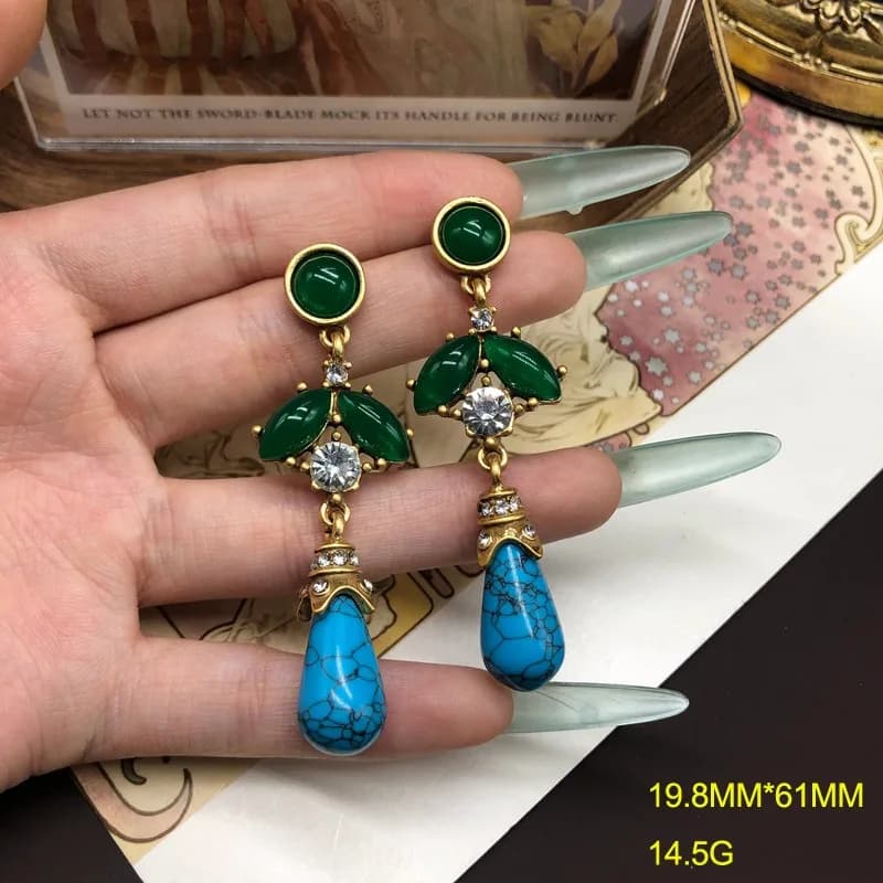 High‑Grade Jewelry Set, Blue Turquoise & Agate Beaded Necklace & Tassel‑Pendant Earrings, Luxury Elegant Women Fashion Accessory