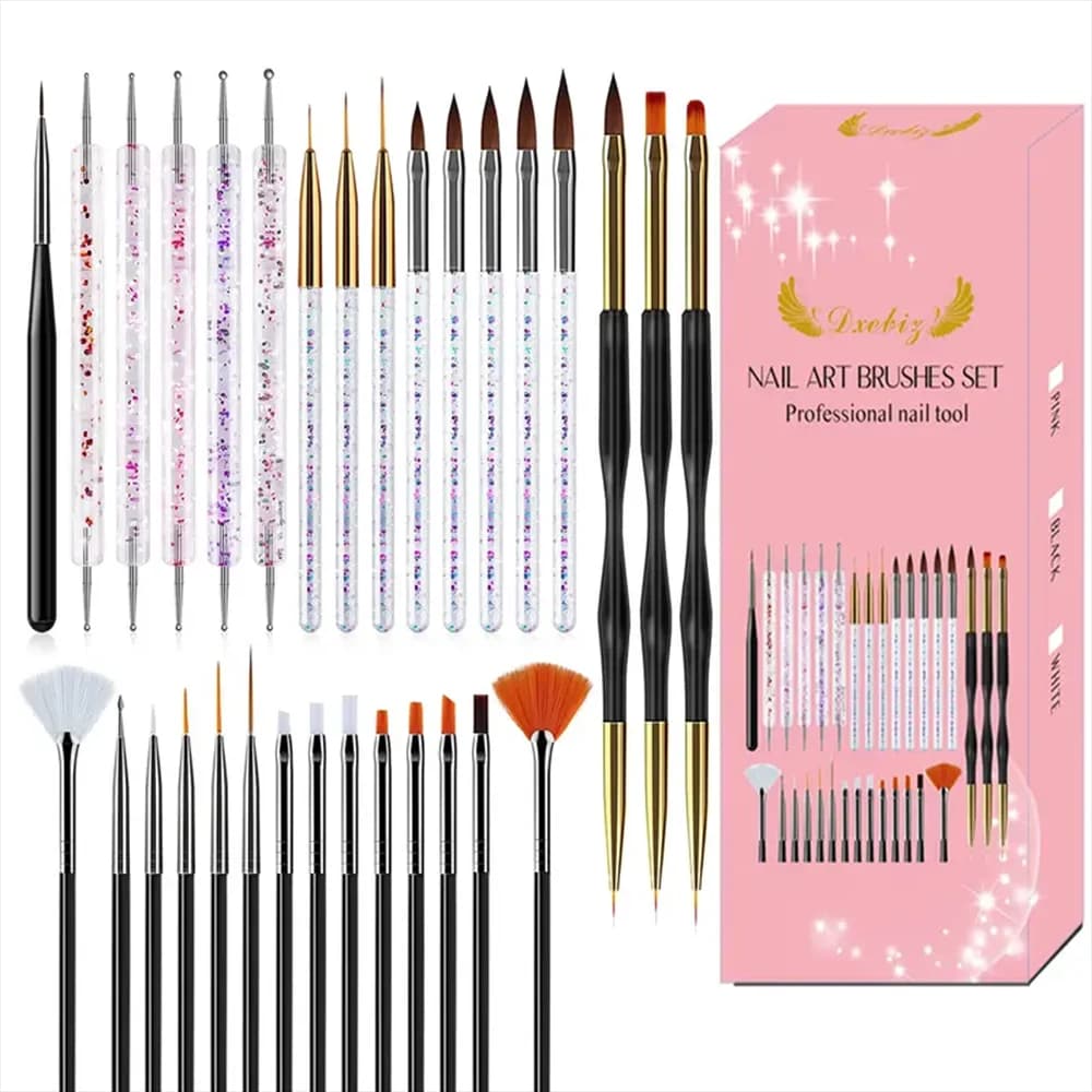 Nail Art Brush Kit for Nail Painting, Floral Carving, Gem Placement, Gel Application, Color Blending, and Line Work.