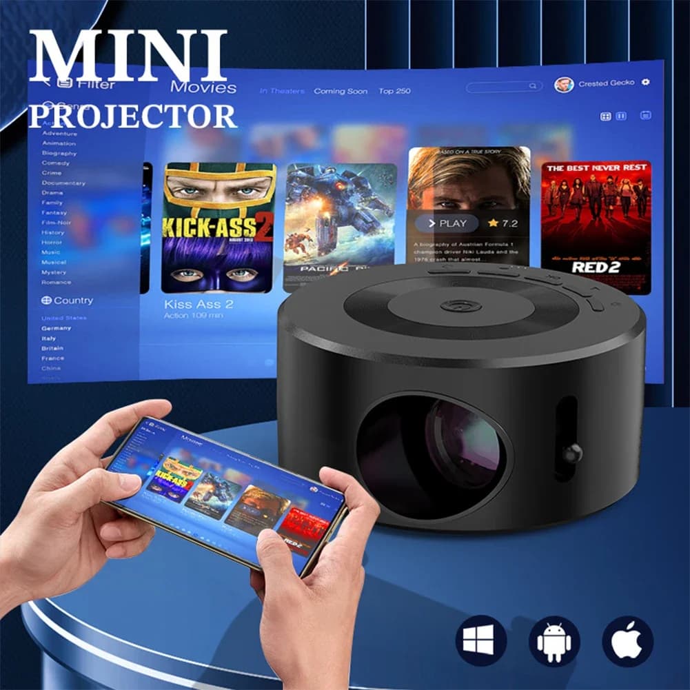 Mini USB Supports Home Theater Projector 180°Flexible Projection Angle 1080P Native Smartphone Screen Sharing Suitable for Home