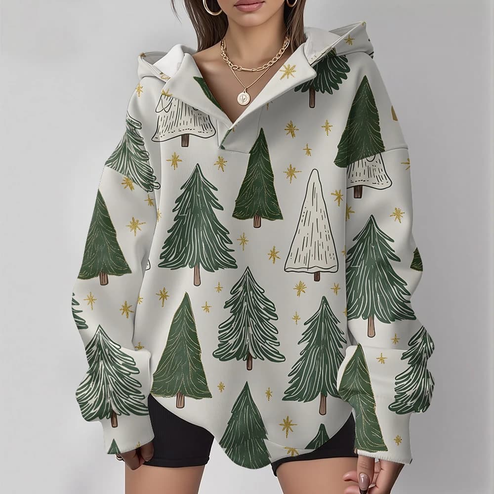 Casual Oversized Snowflake Pullover Hoodie