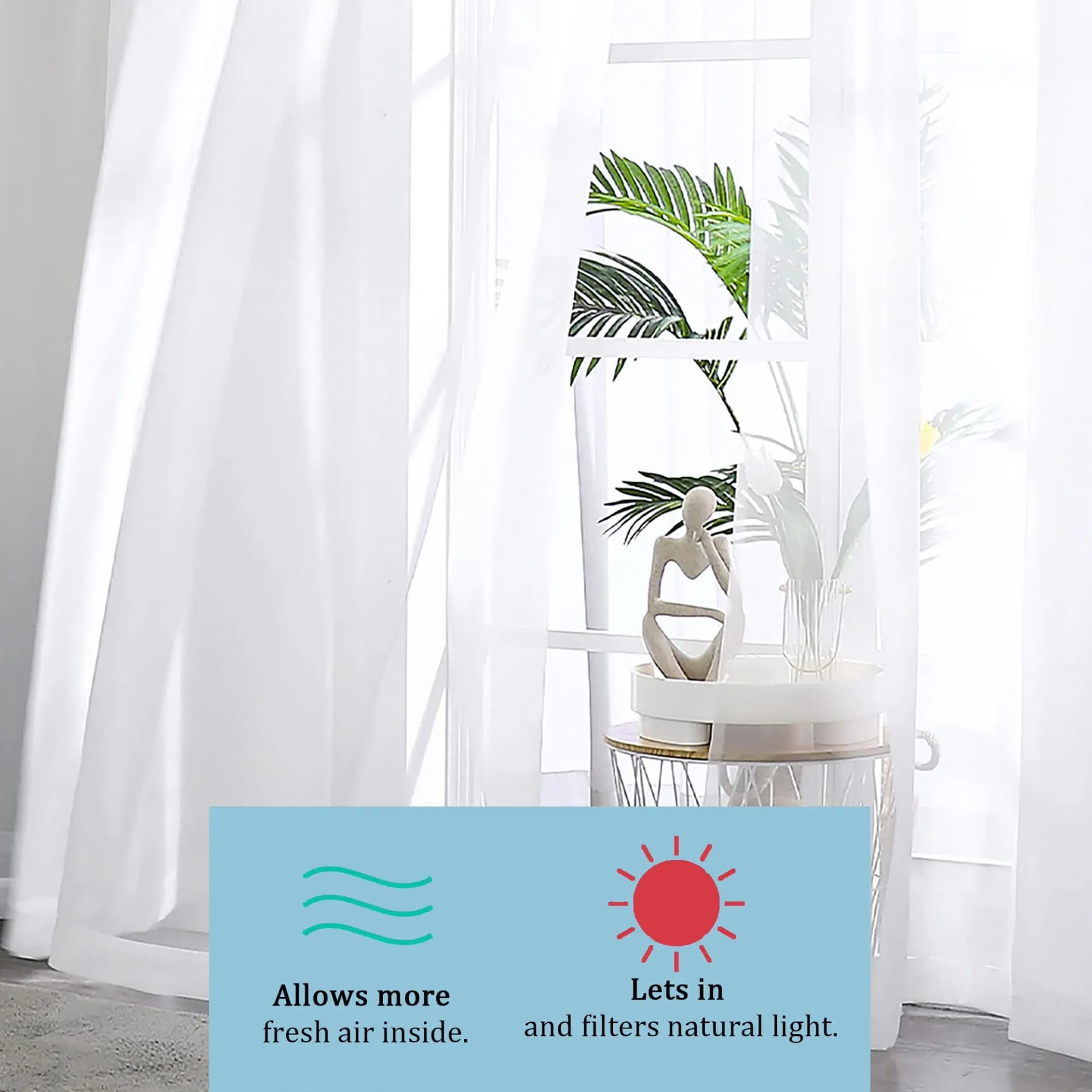 Sheer White Curtains, 2 Panels
