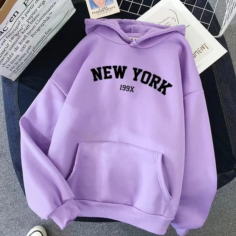 Women's Oversized Fleece Hoodie with NY Graphic