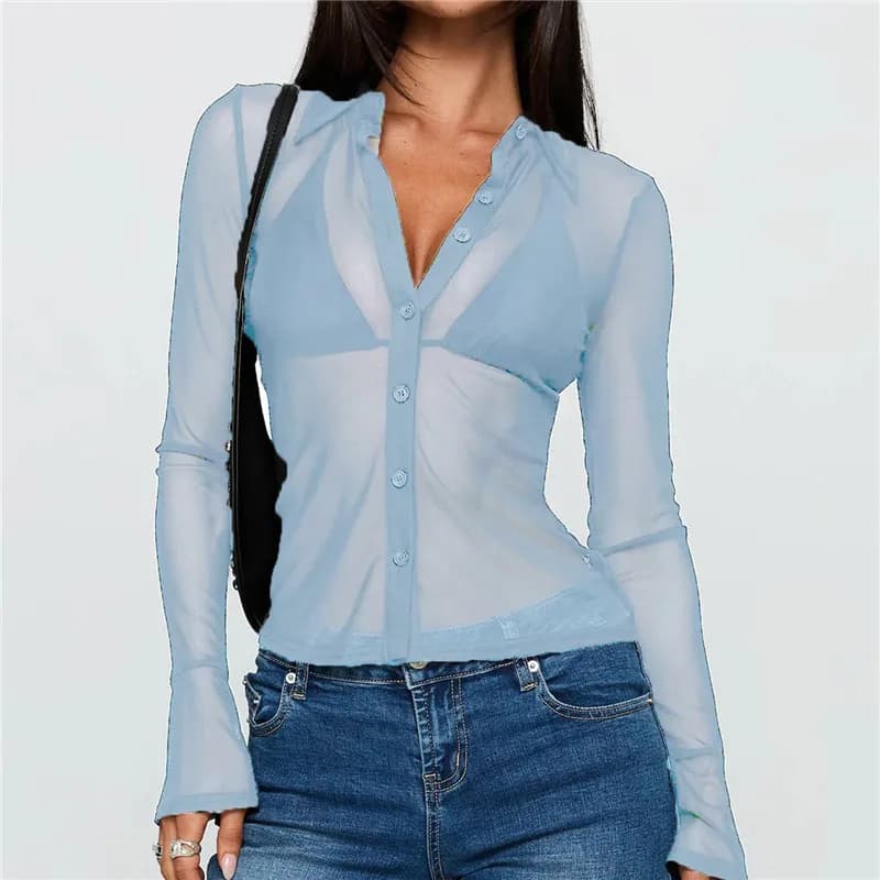 Sheer Button Down Mesh Shirt