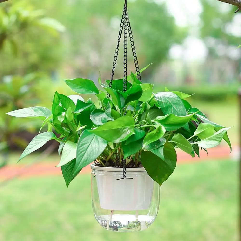 Garden Decoration Self-watering Flower Pot Plant with Drainage Holes Hanging Flower Pots with Chain Lazy Planter Home Decor