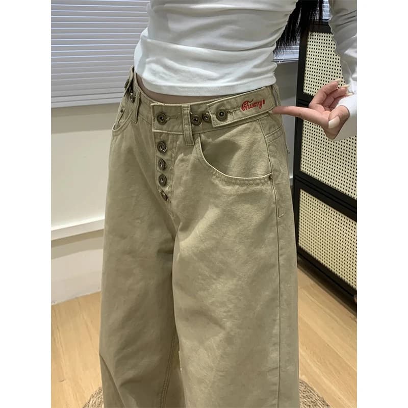 Men's Khaki Patchwork Work Pants Adjustable Waist
