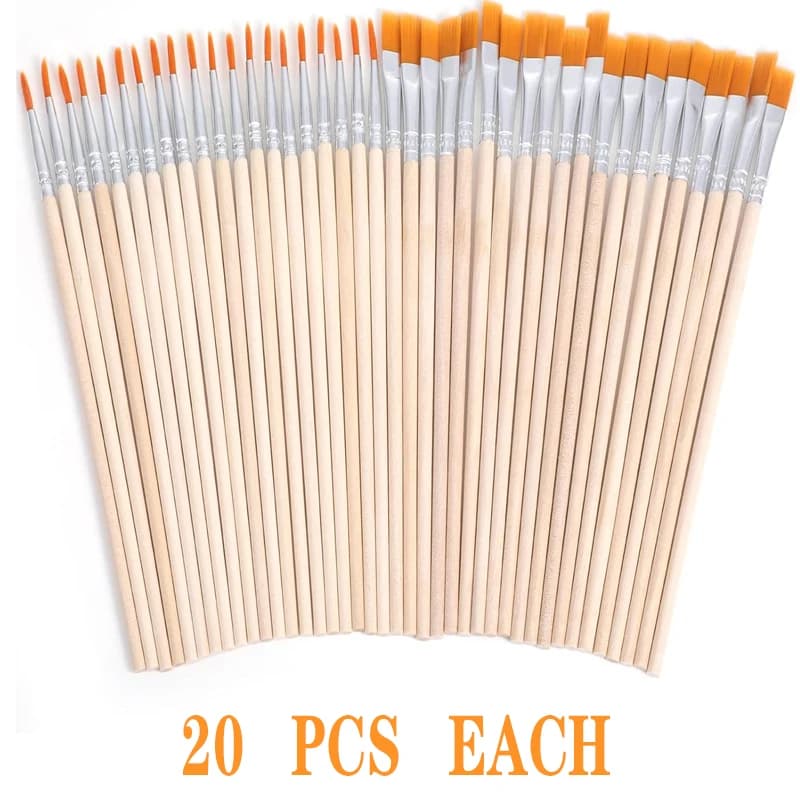 Paint Brush Bulk Set 40 Pcs Flat and Tip
