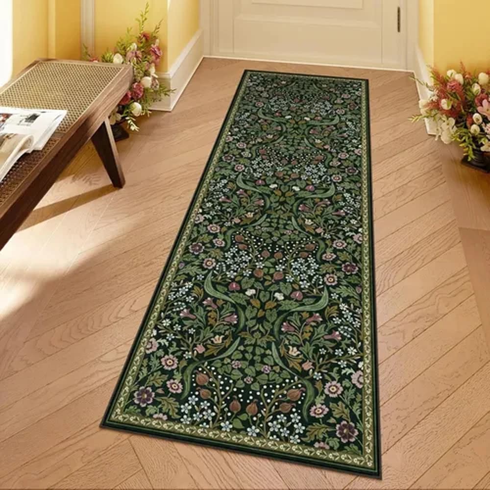 Dark Green Botanical Runner Rug
