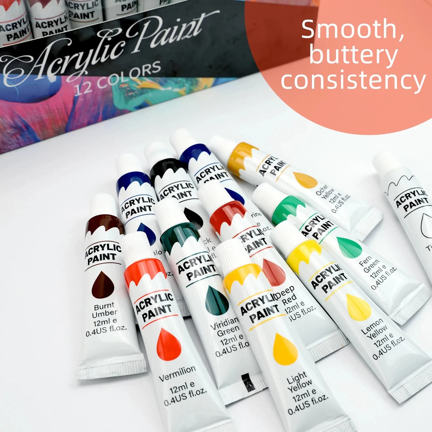 Acrylic Paint Set - 12/24 Colors for Multiple Surfaces