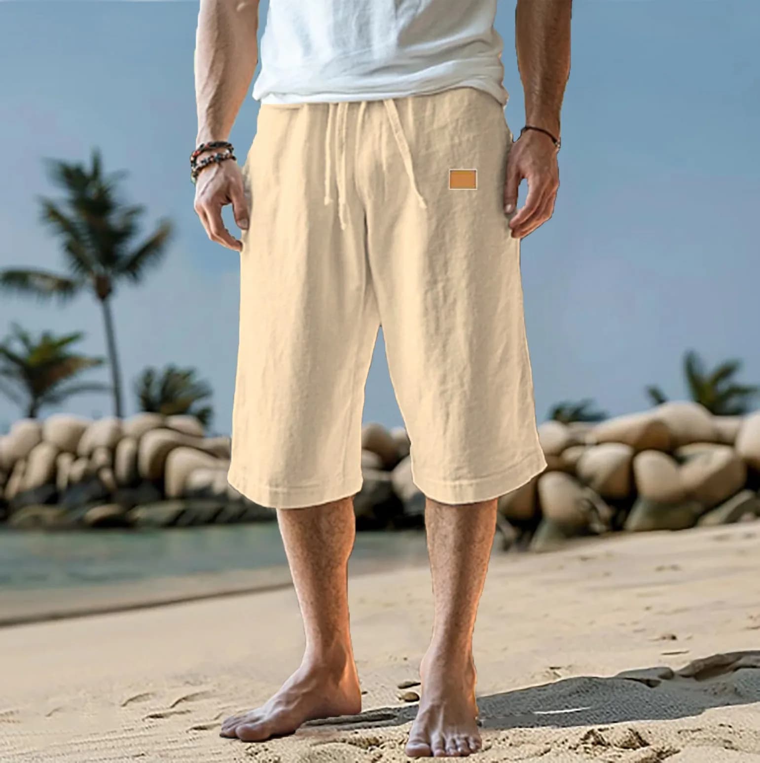 Men's Cotton Linen Capri Shorts