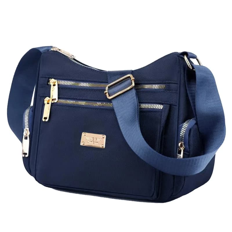 Women's handbag in various colors, multi-layered with zippers, can be worn diagonally or carried on the shoulder.