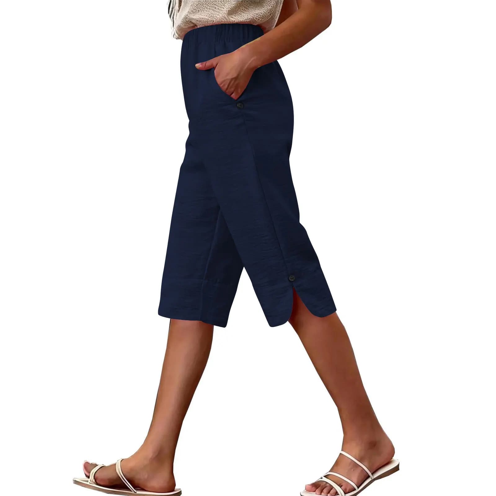 Women's High Waist Capri Pants with Pockets
