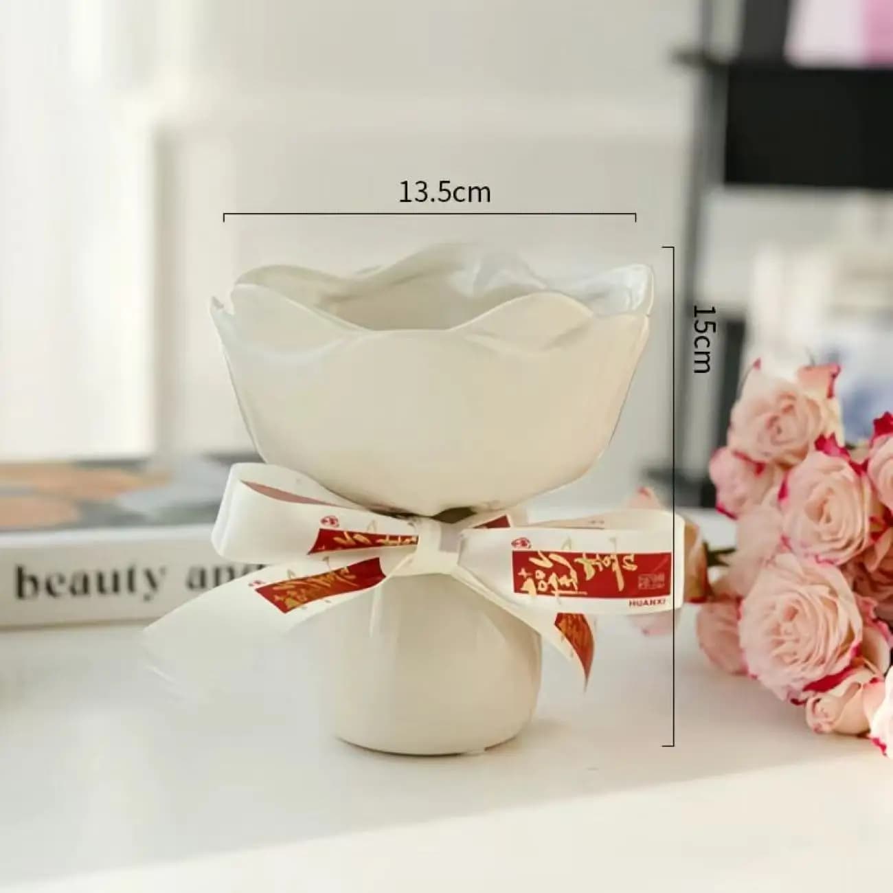 Rose-Shaped Ceramic Vase