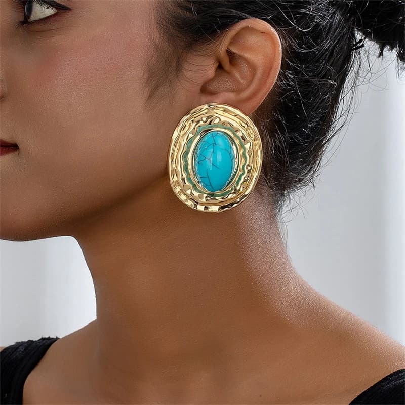 Blue Oval Stud Earrings for Women