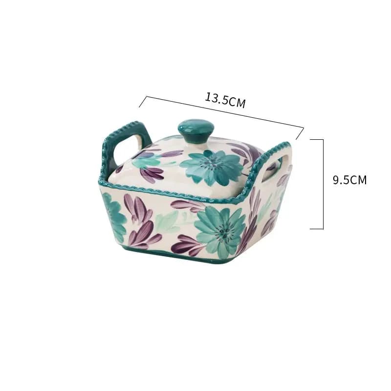 Hand-Painted Ceramic Covered Bowl with Lid