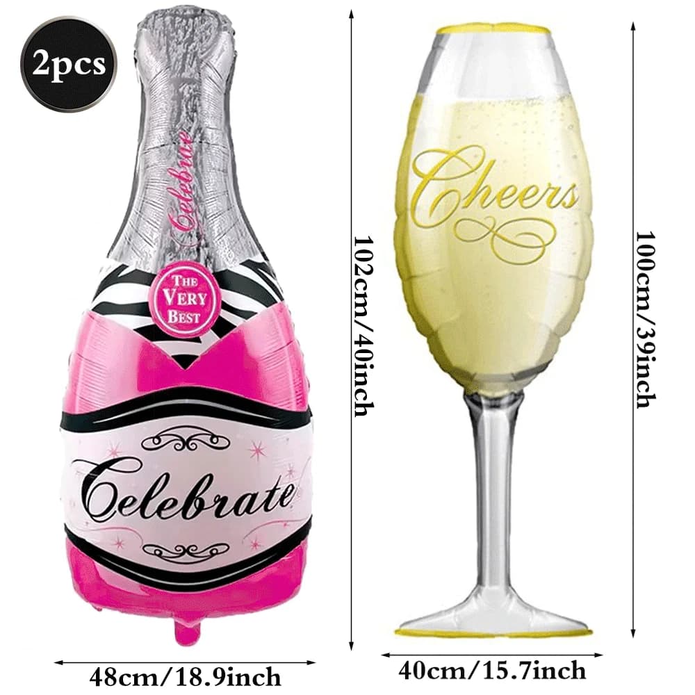 Adult Birthday Party Decor Large Champagne Foil Balloons Beer Mug Helium Globos for Men Women Black Gold Happy Birthday Banner