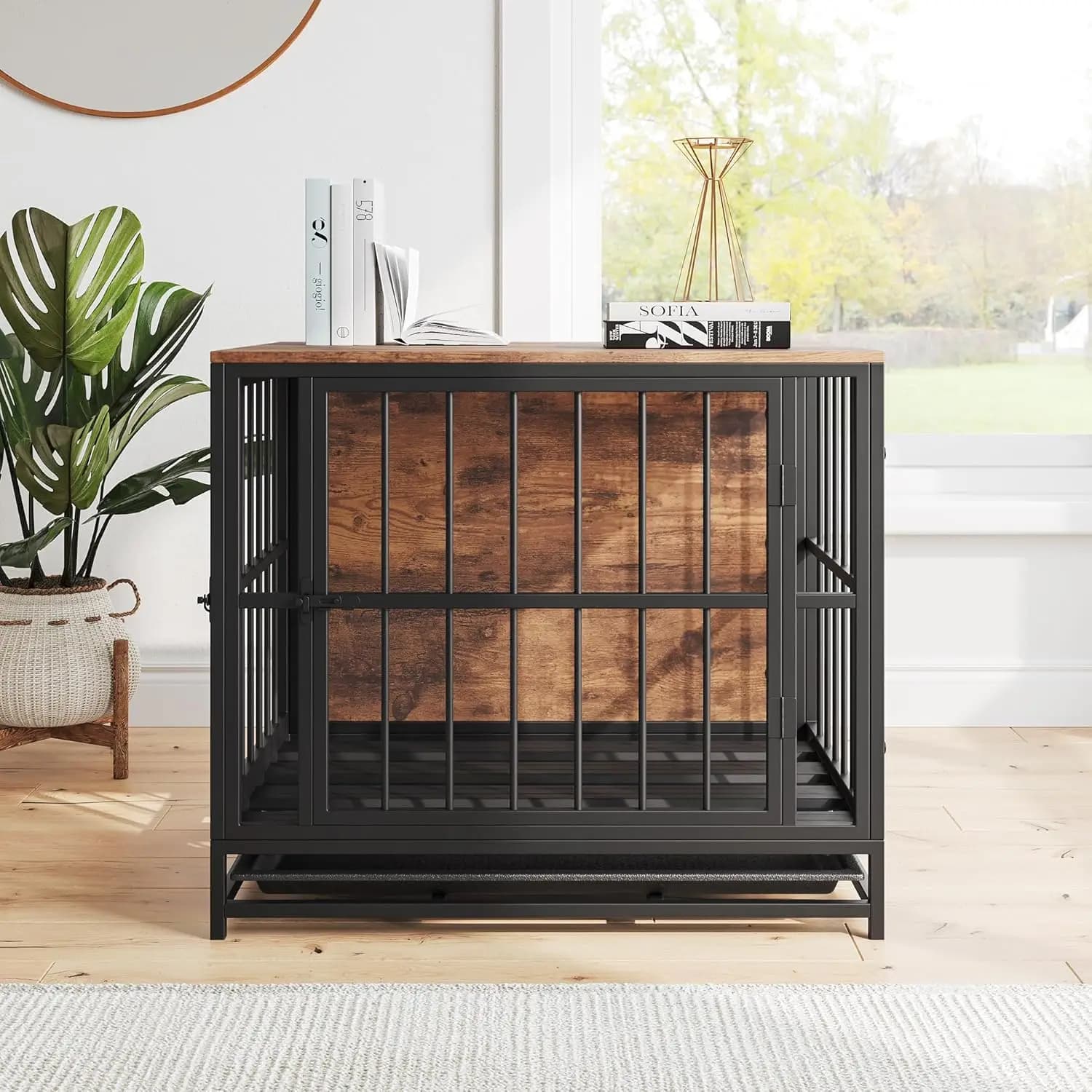 Wooden Dog Crate Furniture with Removable Tray
