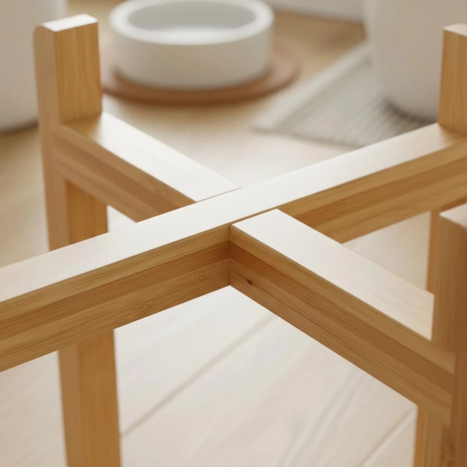 Cross-Brace Wooden Pet Bowl Stand