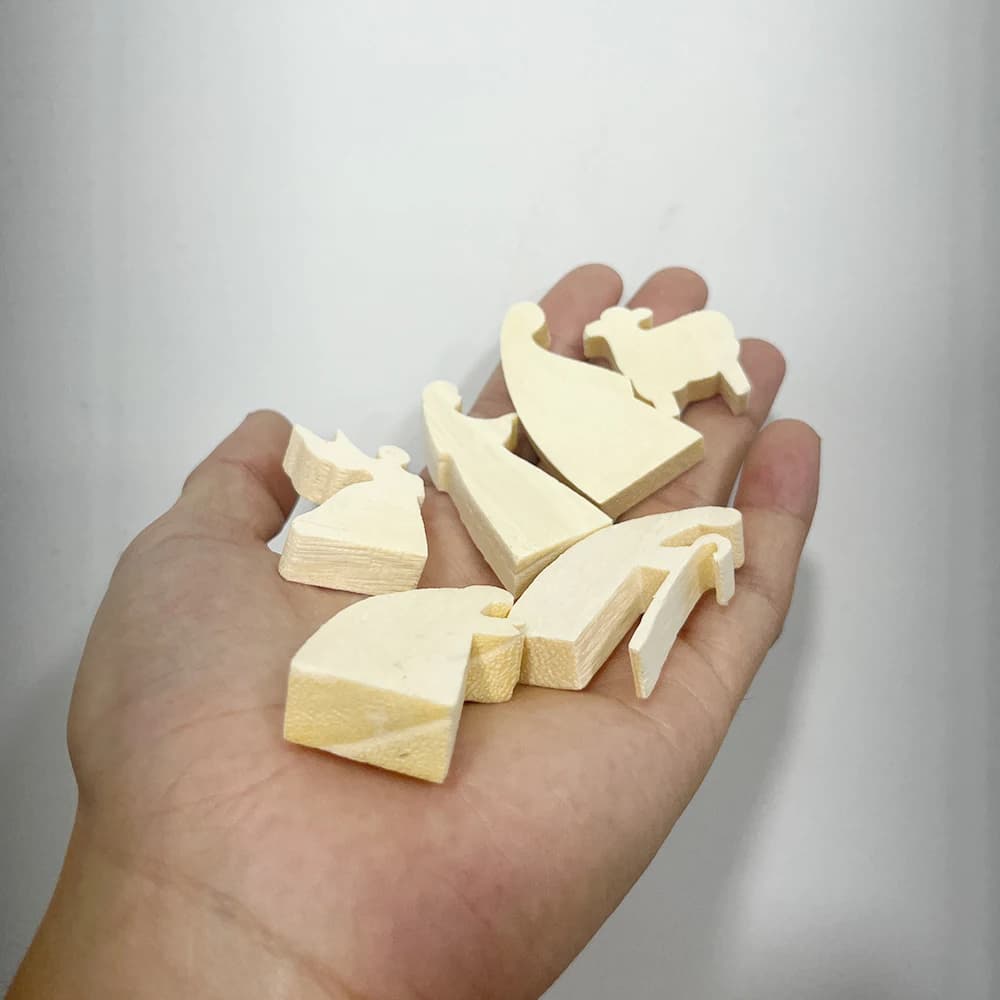Wooden Nativity Set with 11 Natural Wood Figurines