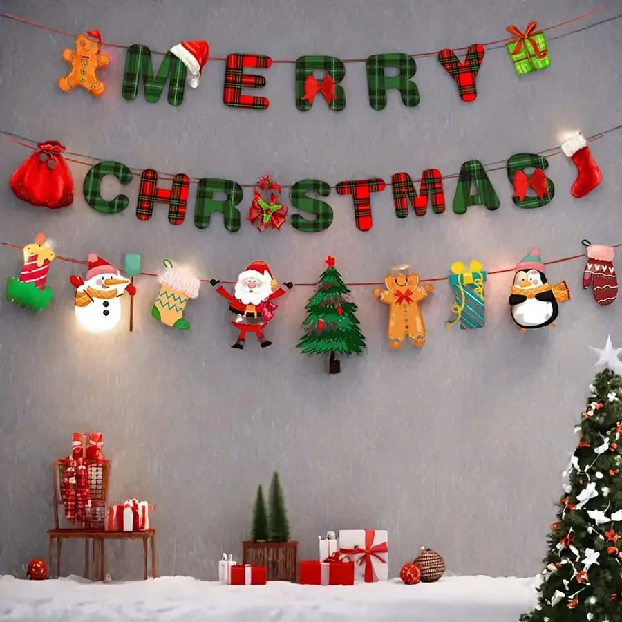 1 Set Christmas Party Decoration-Merry Christmas Banner and Holiday Background Decorations,Festive Hanging Ornaments for Home.