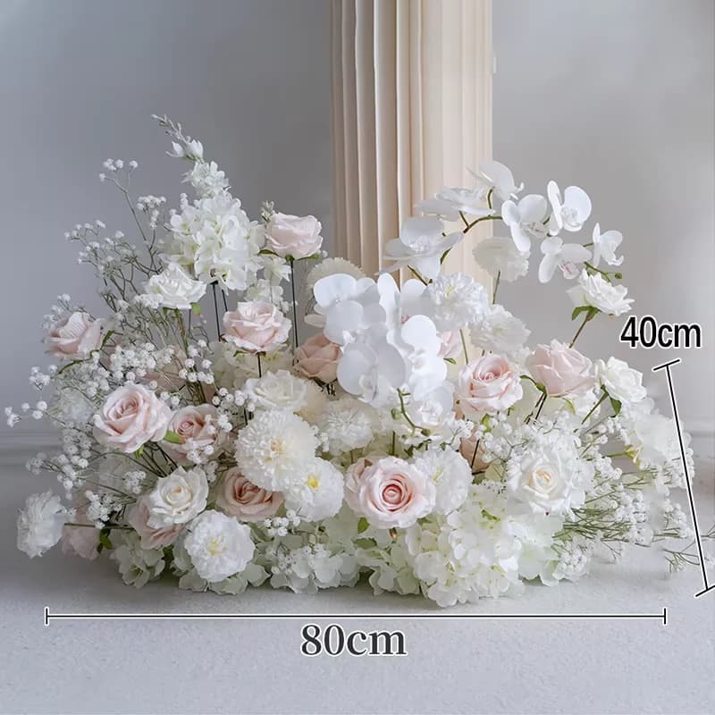 Luxurious Wedding Decor White Aisle Floor Floral Arrangement Backdrop Hyacinth Orchid Baby Breath Decor Flower Row Party Supplie