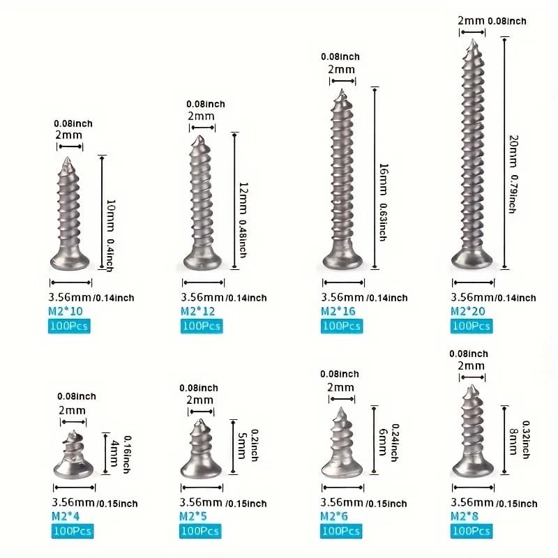 M2 Self-Tapping Screw Assortment Kit with Locking Nuts