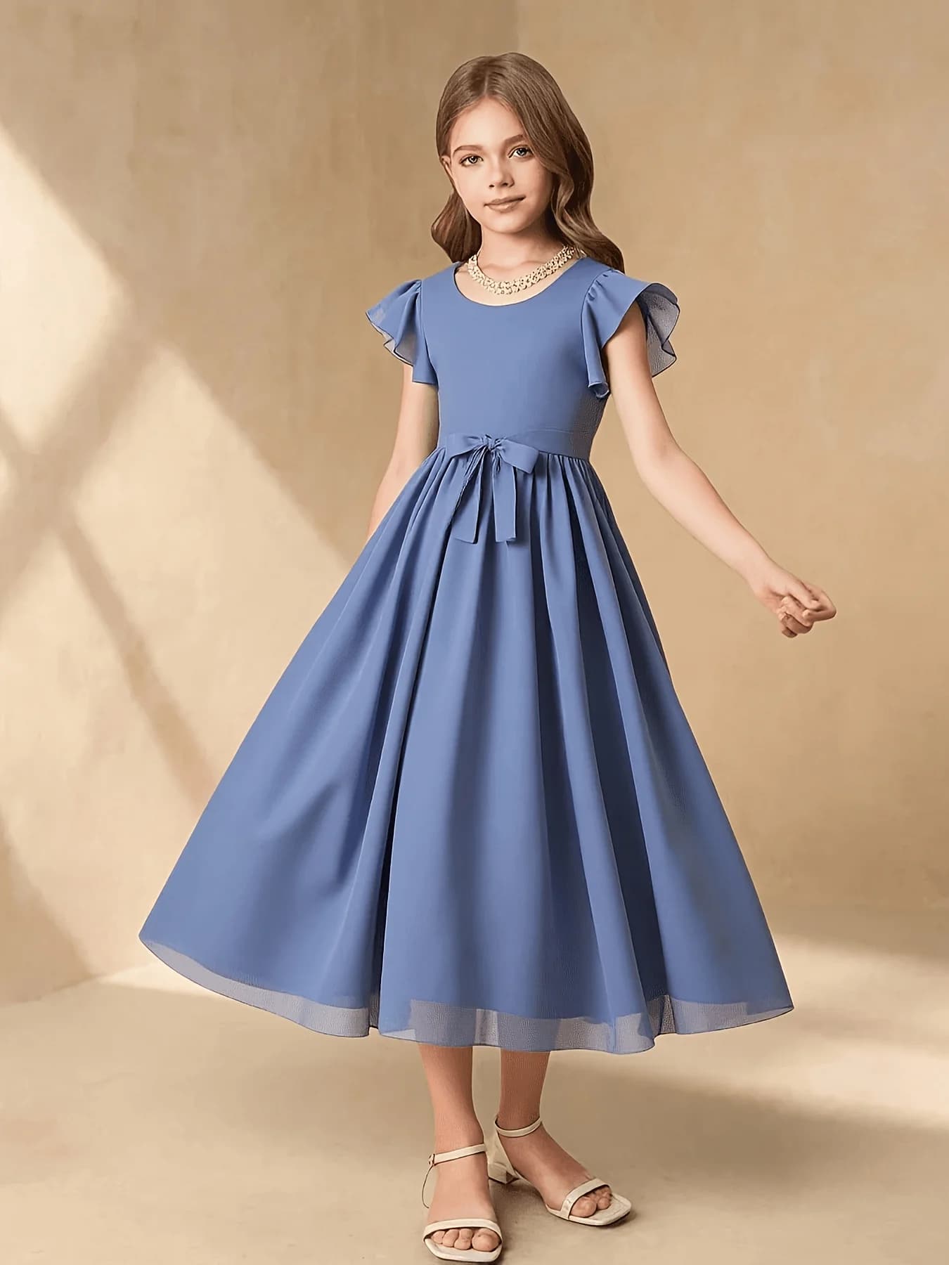 Girls' Summer Dress with Puffy Skirt and Bow