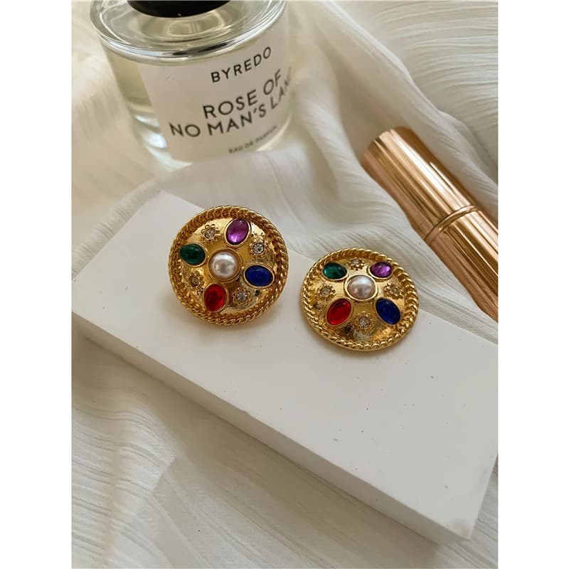 Blue and Gold Vintage Stud Earrings