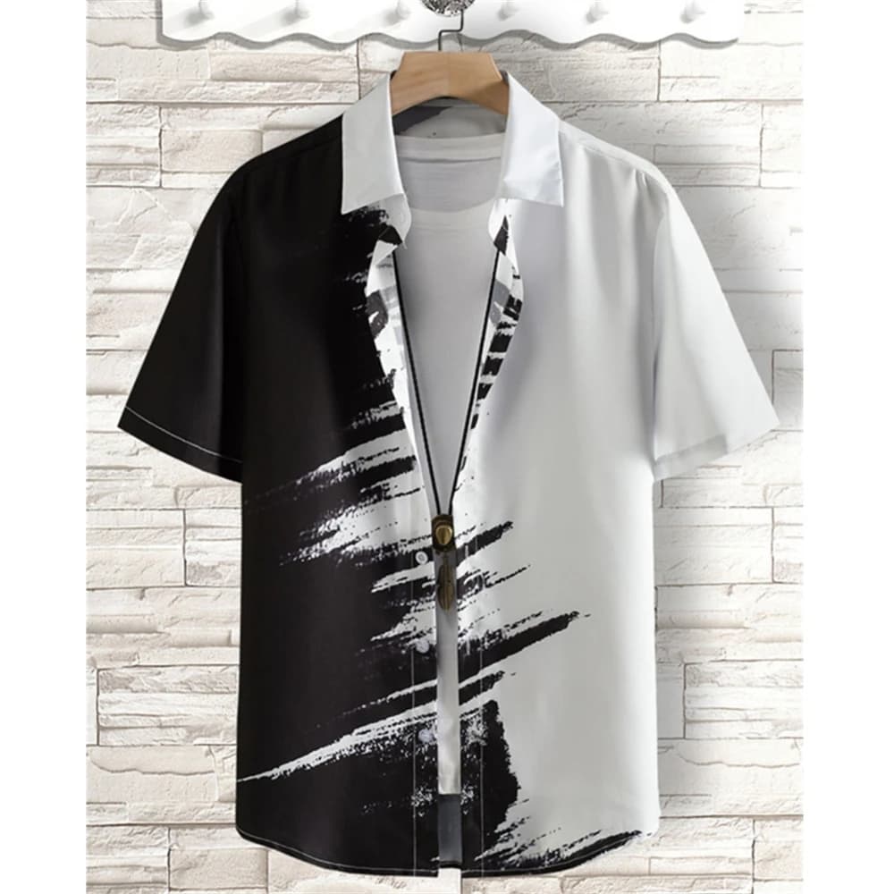 Men's Hawaiian 3D Striped Short Sleeve Shirt
