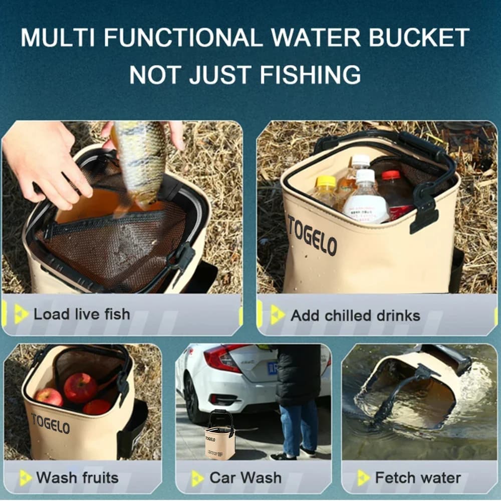 Collapsible Fishing Bucket with Strainer Basket