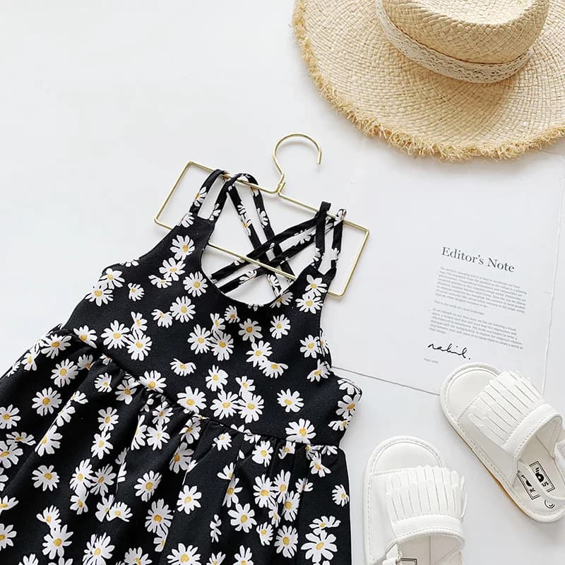 Girls Daisy Print Sleeveless Summer Dress