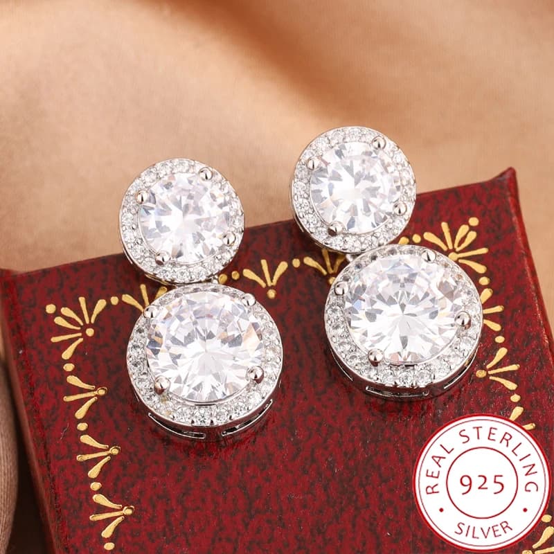 Two-Round Silver Stud Earrings