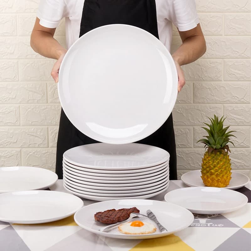 Round Melamine Dinner Plates White 8-14 Inch