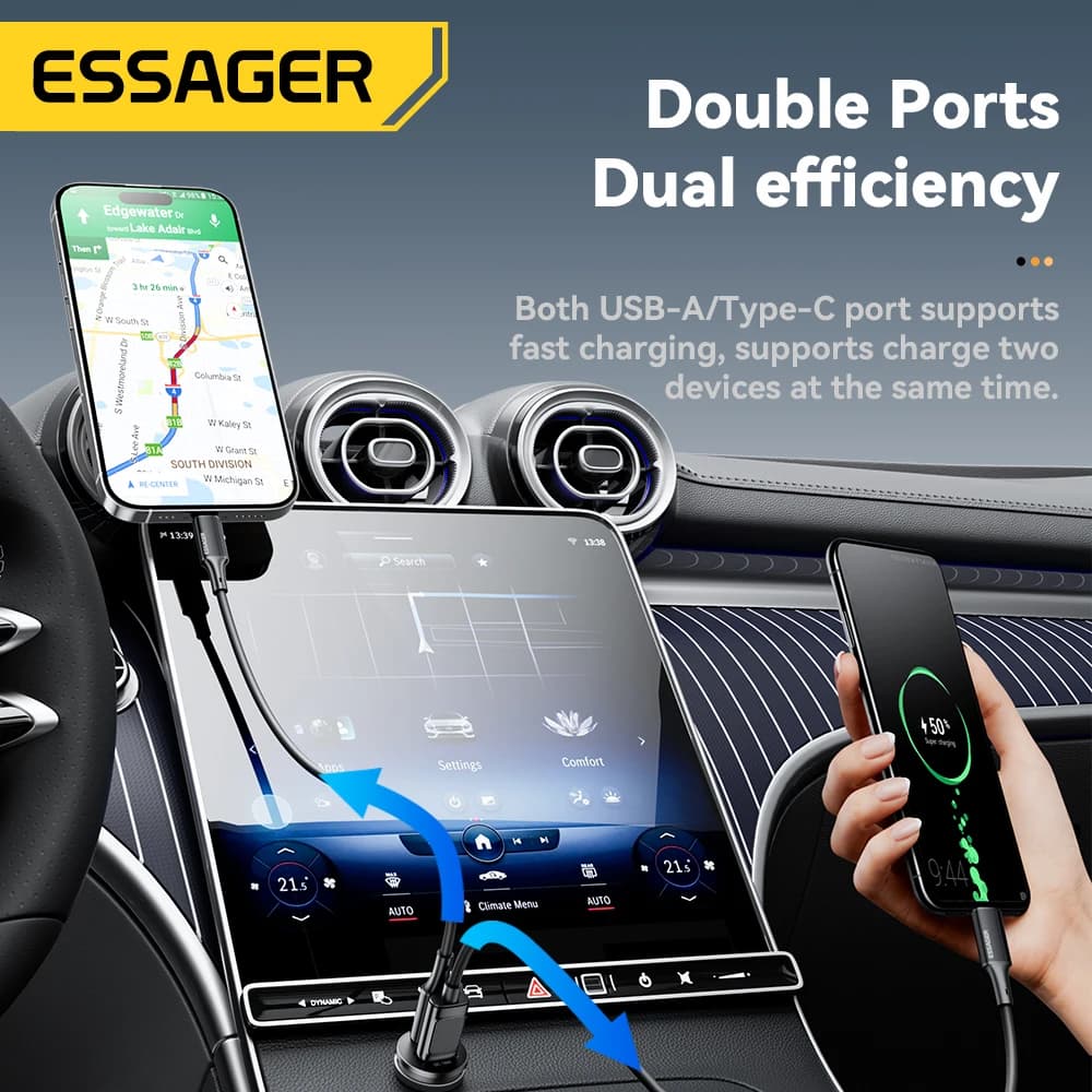 Dual Port Car Charger Fast Charging 45W