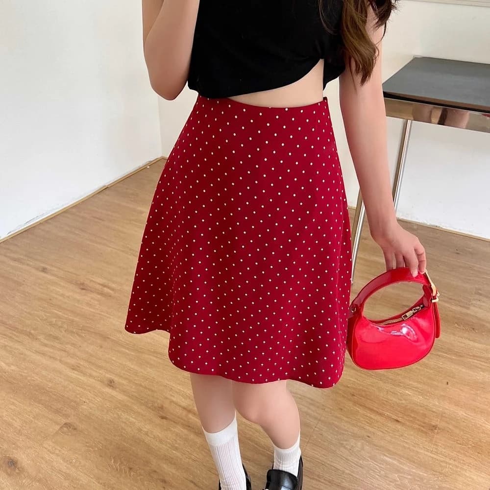 Women's High Waist Red Midi Skirt