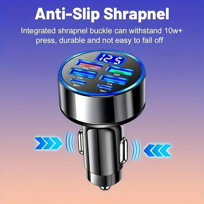 100W 6 Ports Car charger Fast charging PD Qc3.0 USB C Car Phone charger Type C Adapter in Car For iPhone Samsung Huawei Xiaomi