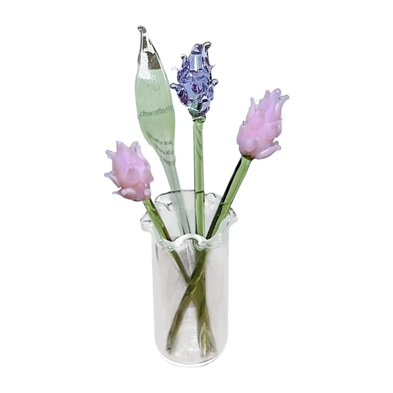 Glass Flowers Figurine with Vase