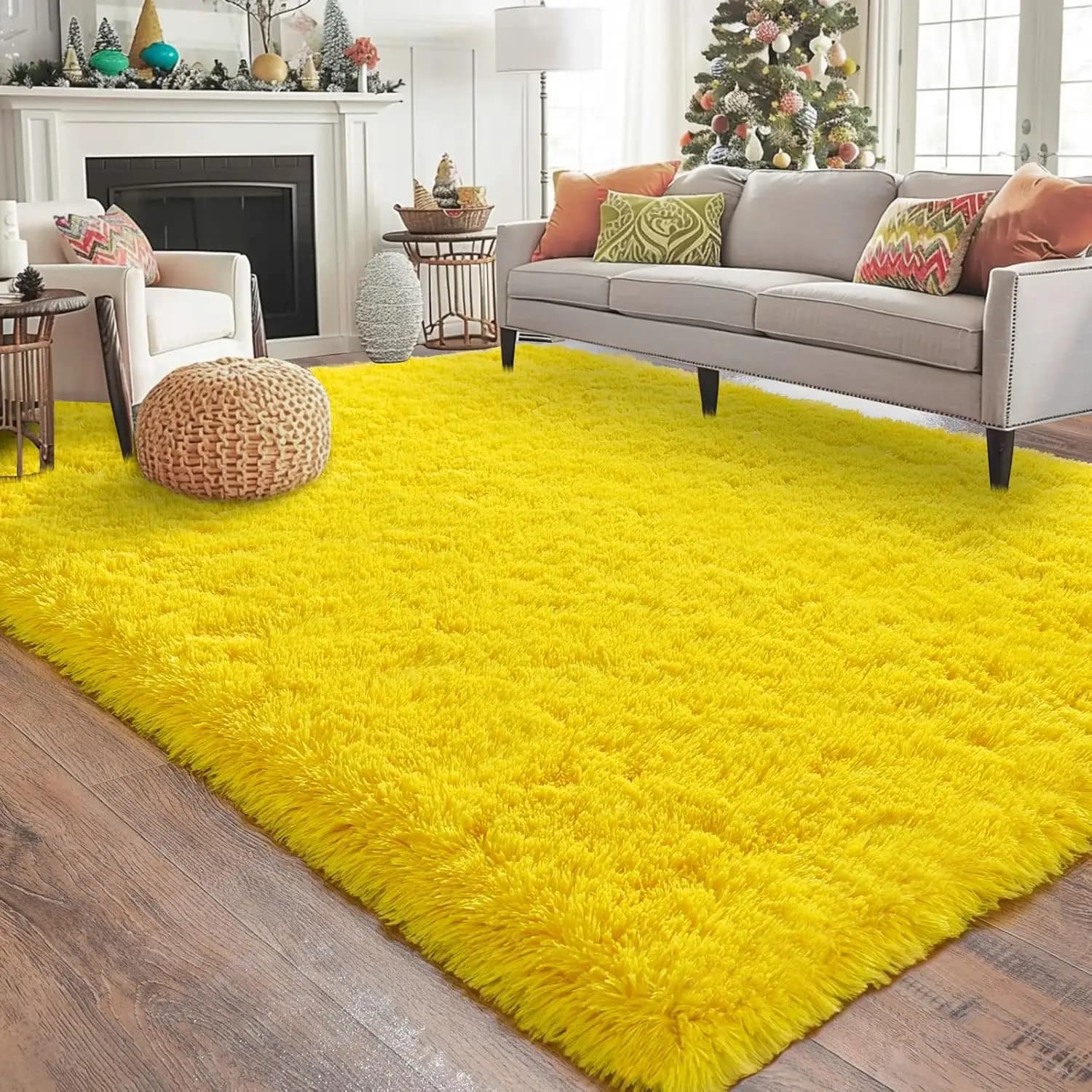 Soft Yellow Plush Area Rug Non-Slip