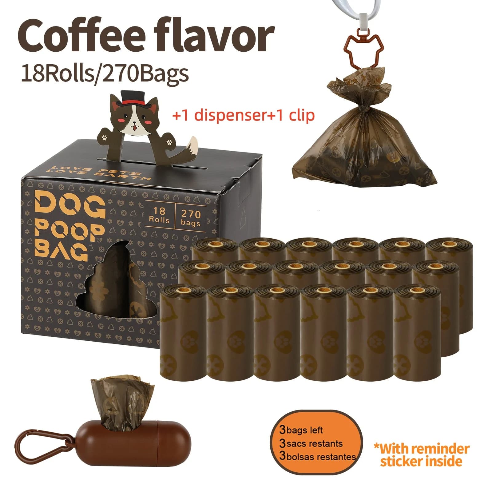 Dog Poop Bag Dispenser Set with 270 Bags