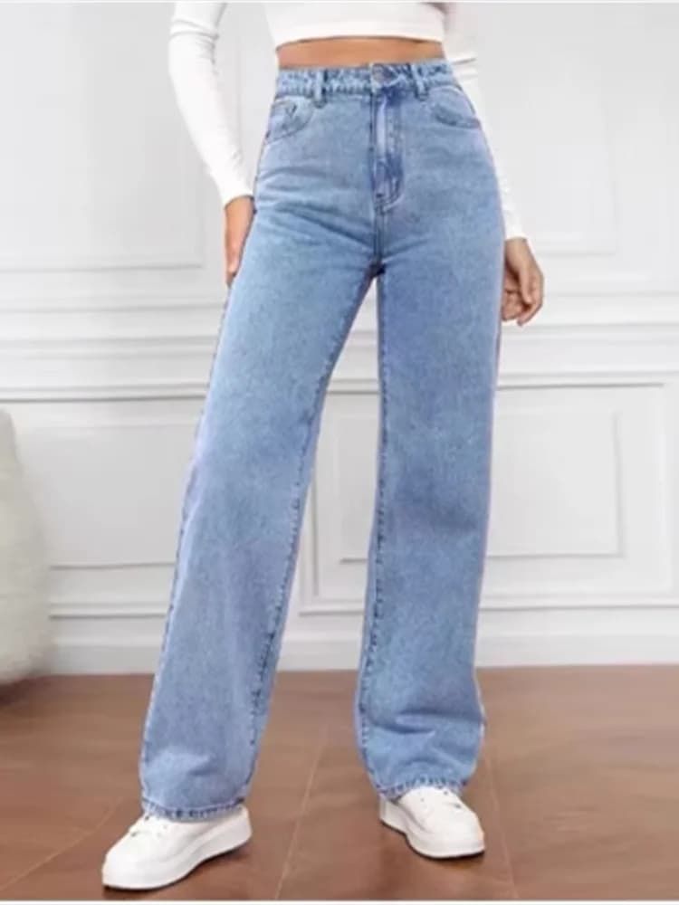 Black High-Waisted Straight Leg Jeans Women's