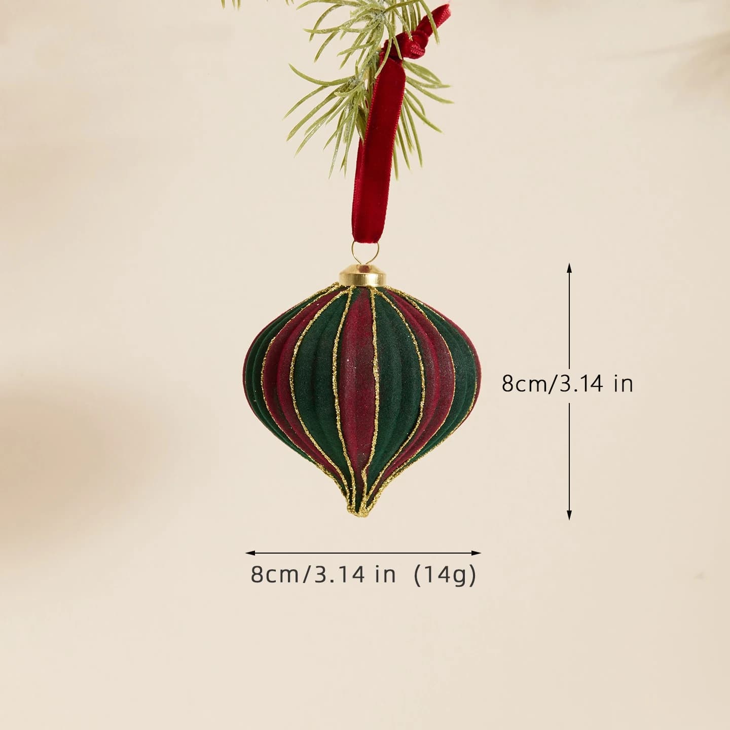 Red and Green Flocked Christmas Ornaments
