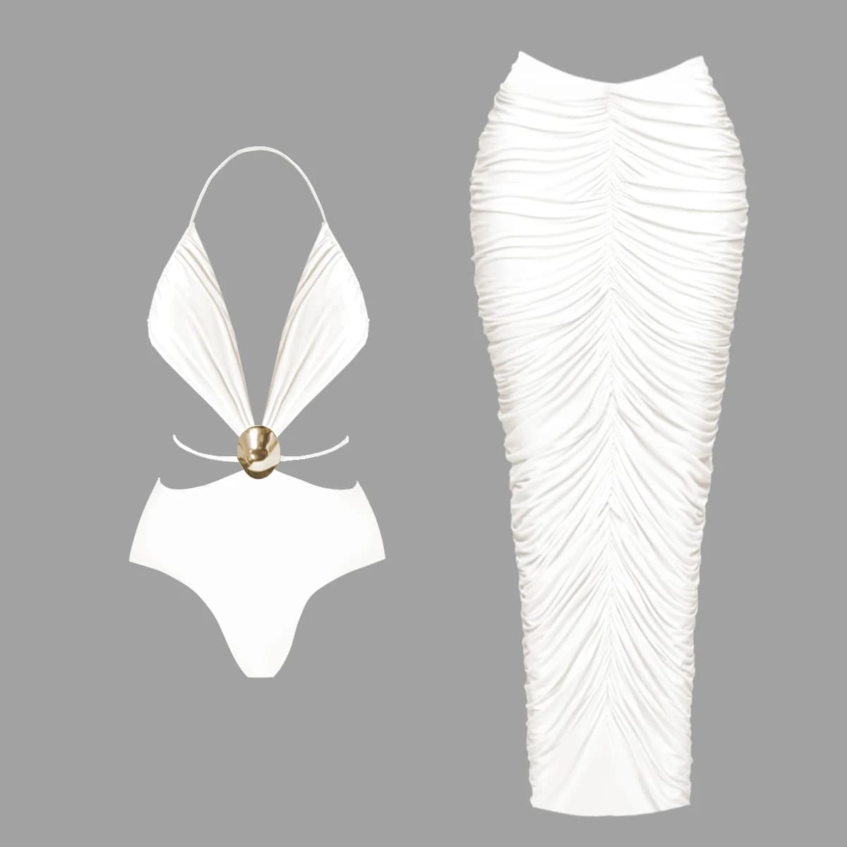 Hollow Shiny Shell Bikini With Cover Up